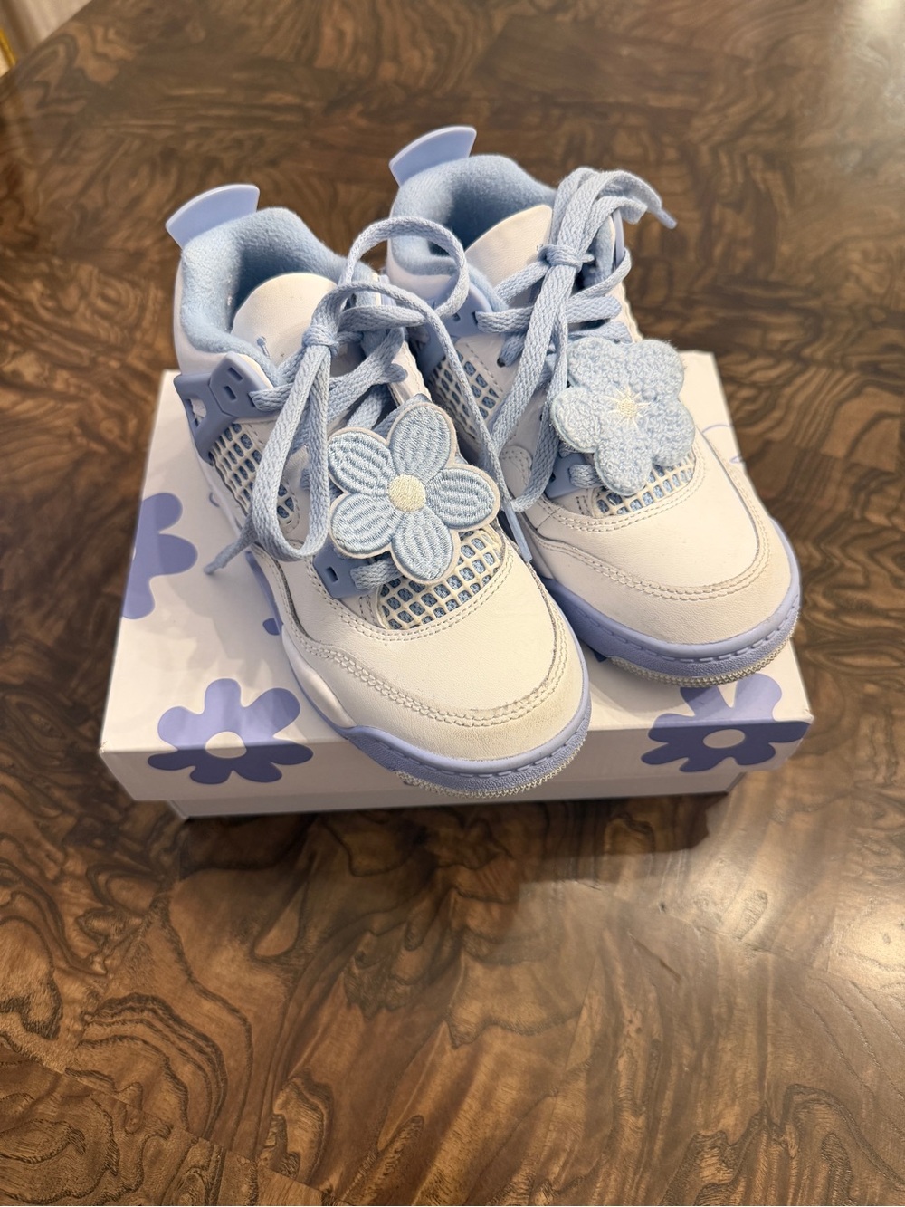 Kids Light Blue Floral Accent Sneakers